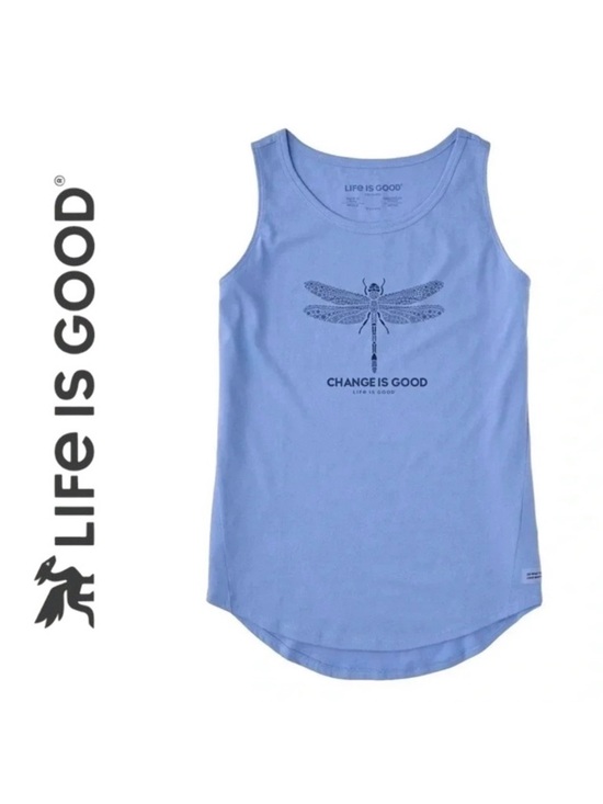 Life Is Good Tops - Life is Good Cornflower Blue Dragonfly Hi-Low Size MED Crusher Tank Women NWT